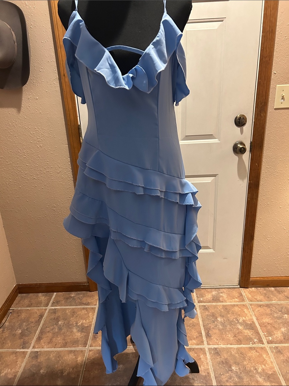 Source Unknown Sky Blue Ruffle Tiered Prom Dress